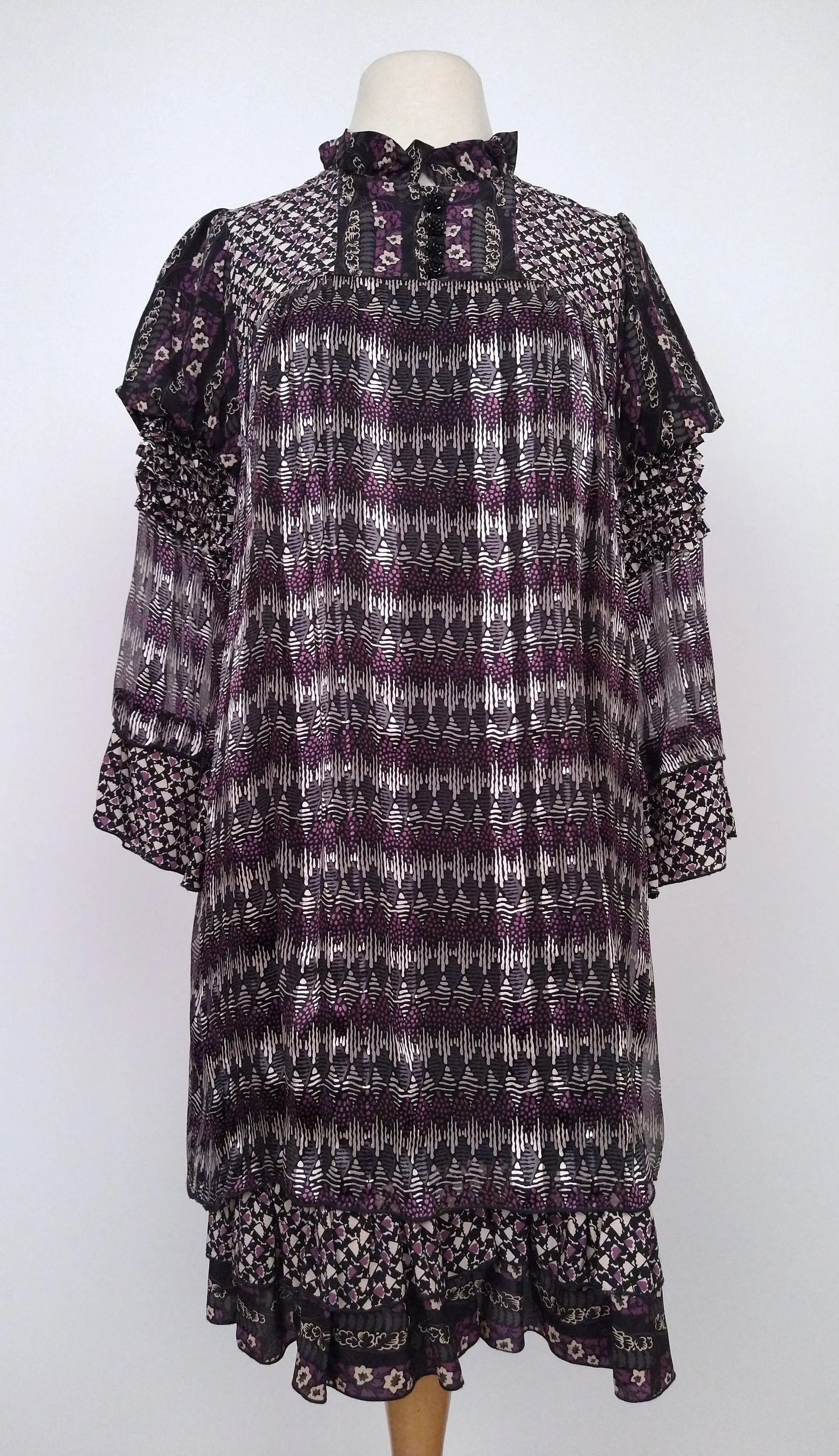 00's Purple Silk Diamond Plaid Printed Mini Dress by Anna Sui