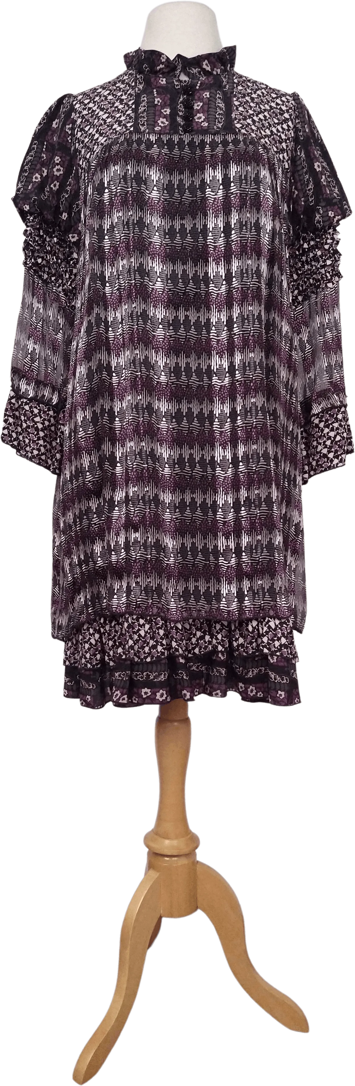 00's Purple Silk Diamond Plaid Printed Mini Dress by Anna Sui