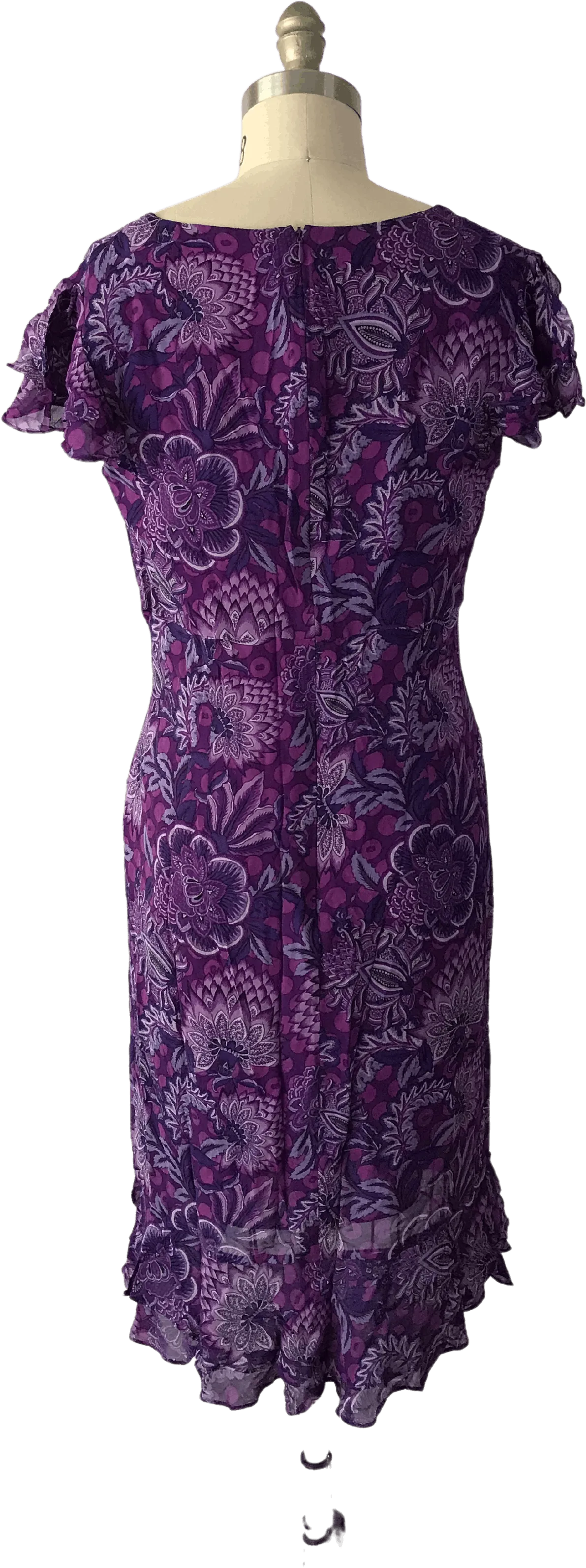 00's Purple Silk Paisley and Polka Dot Dress by Escada