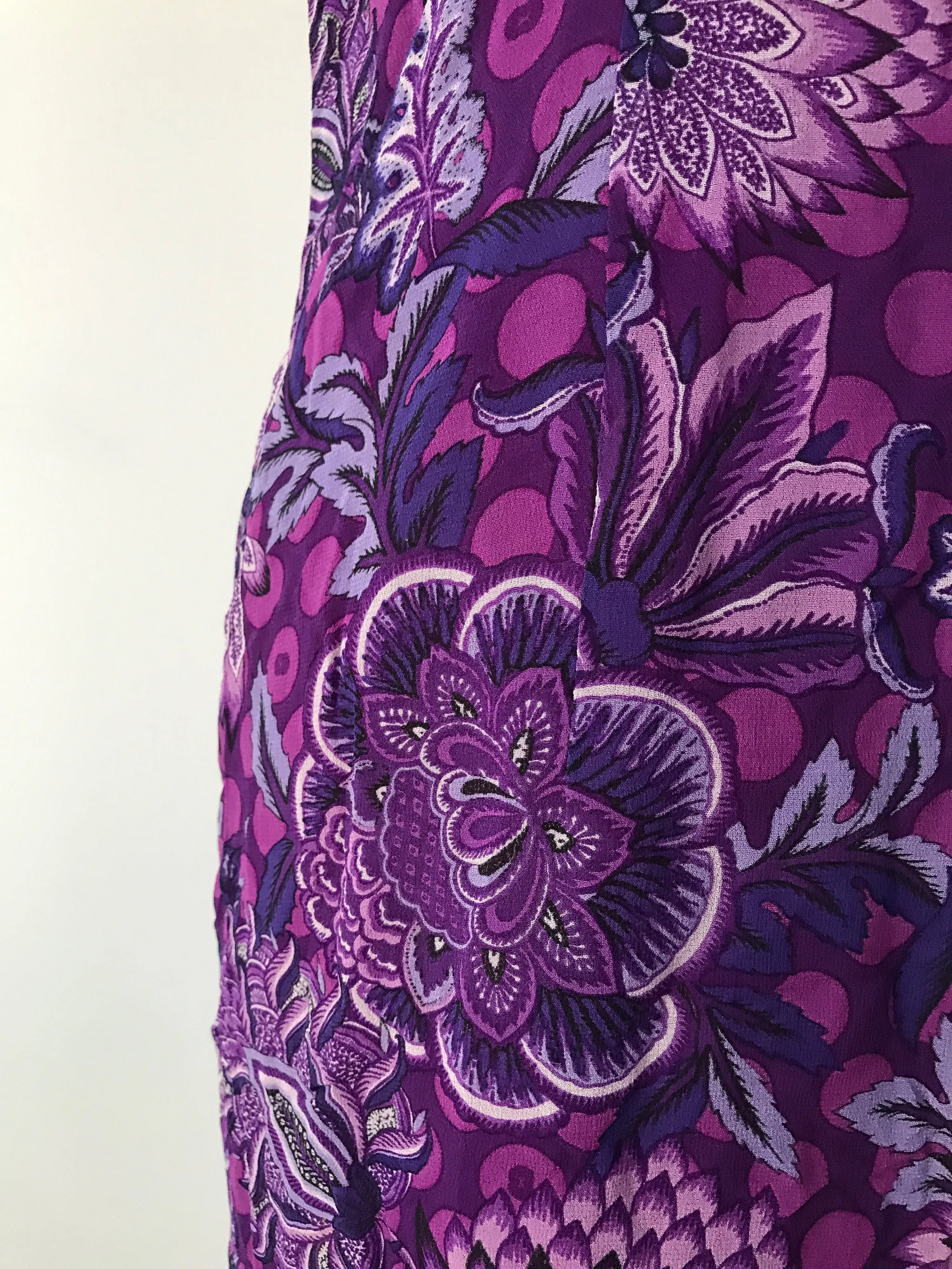 00's Purple Silk Paisley and Polka Dot Dress by Escada