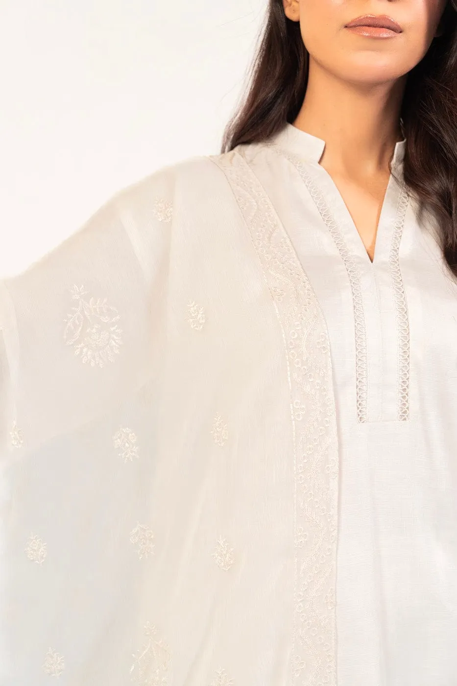 1 Pc Embroidered Chiffon Dupatta