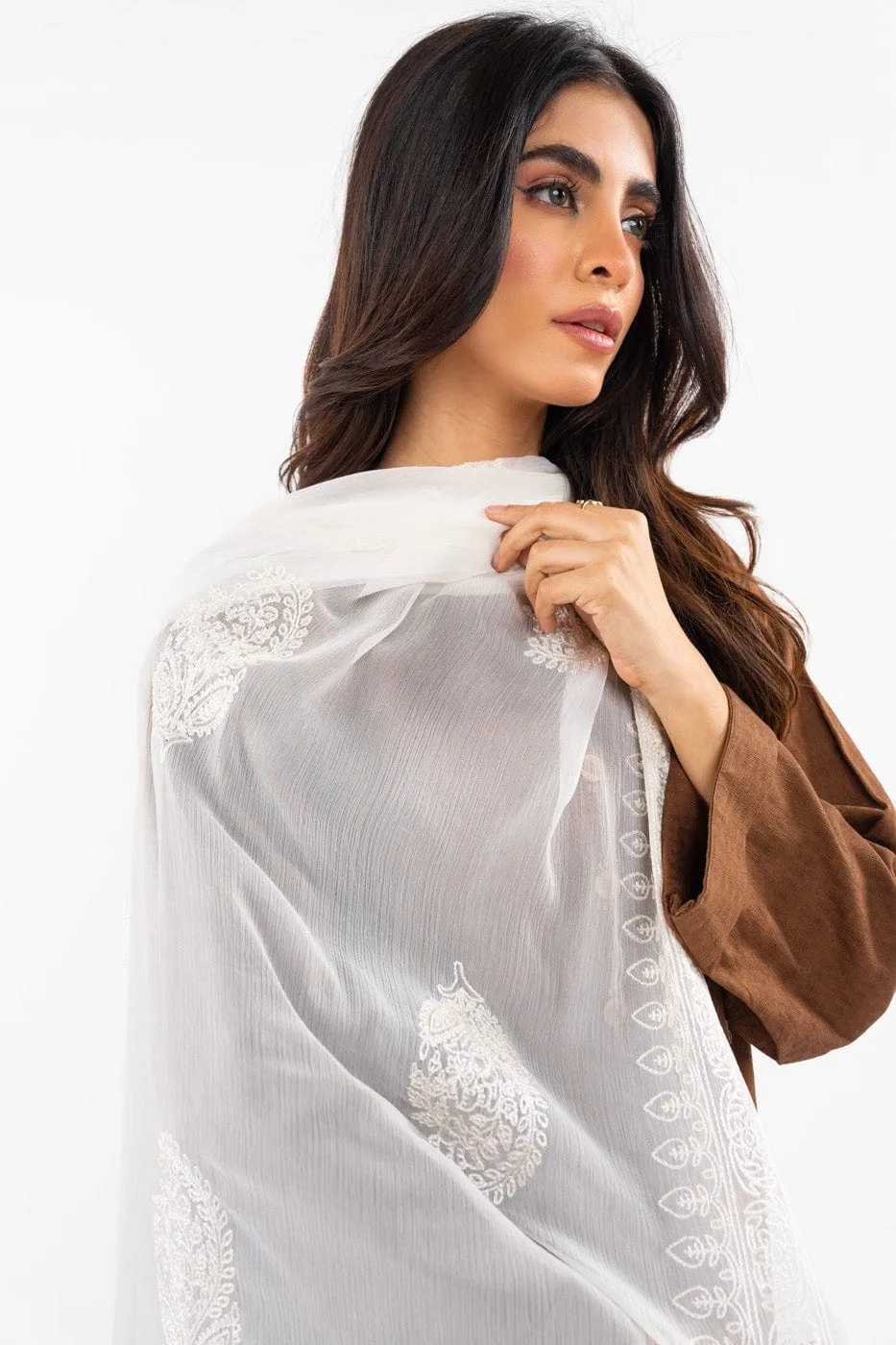 1 Pc Embroidered Chiffon Dupatta