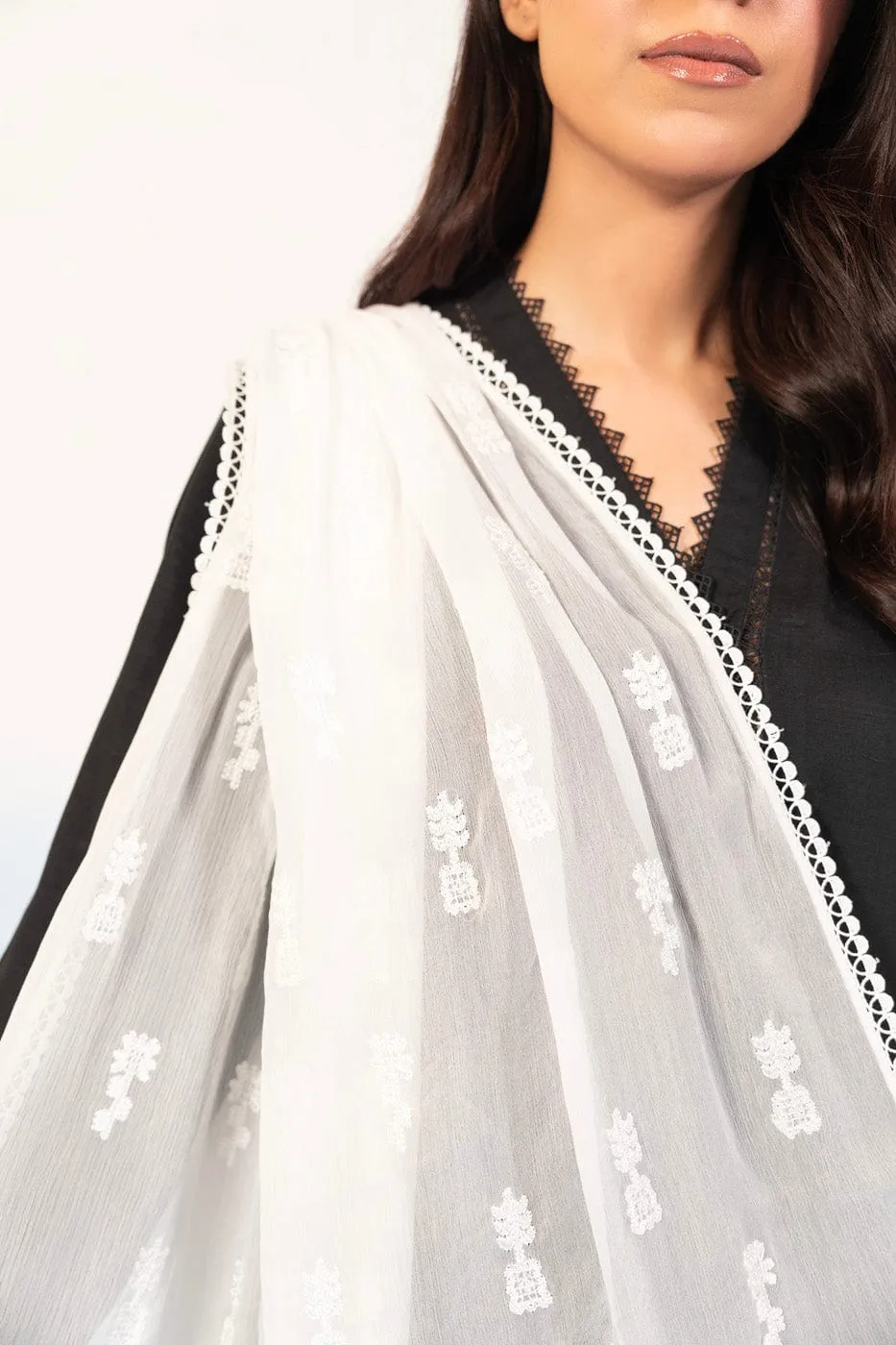 1 Pc Embroidered Chiffon Dupatta