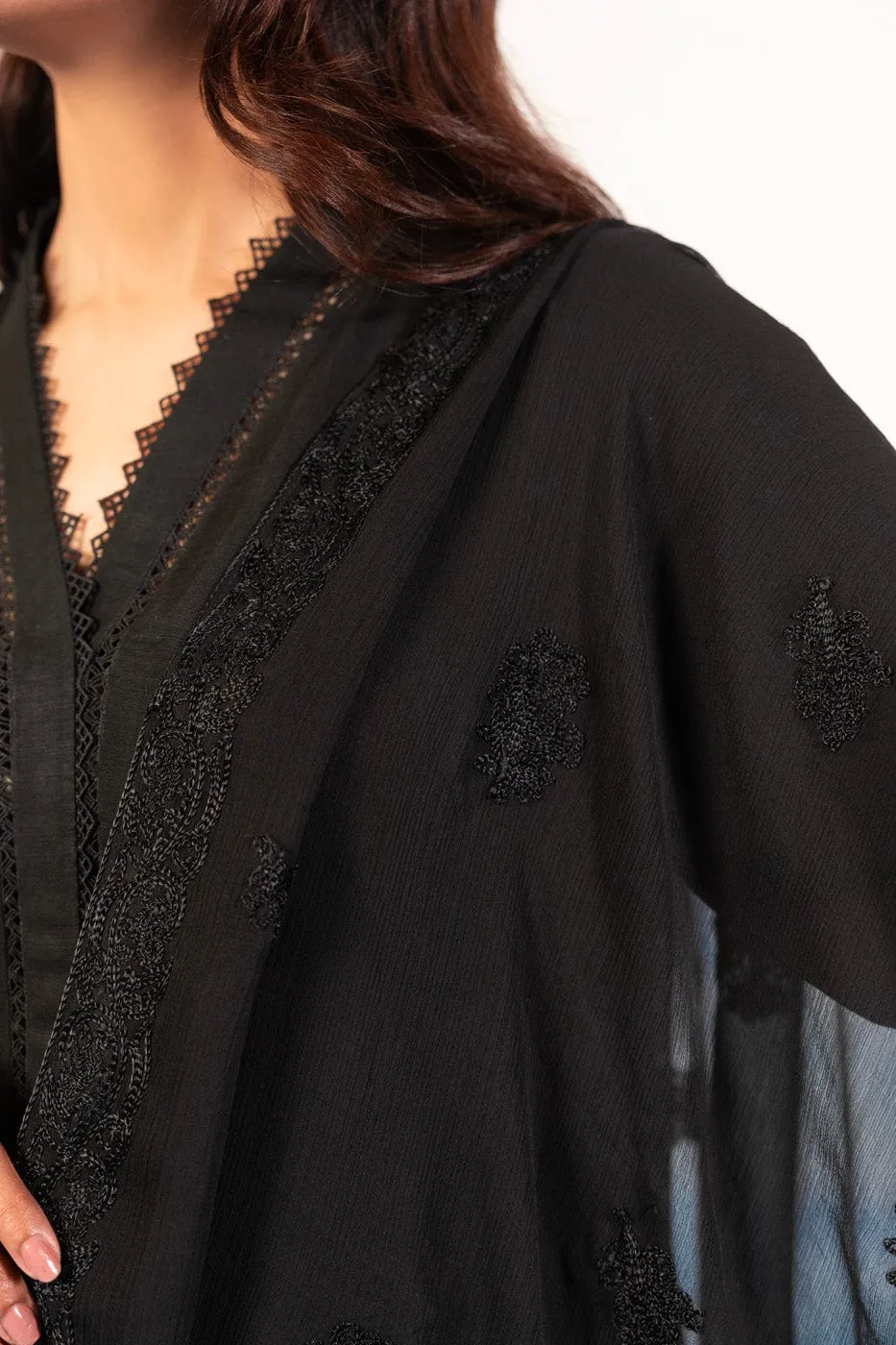 1 Pc Embroidered Chiffon Dupatta