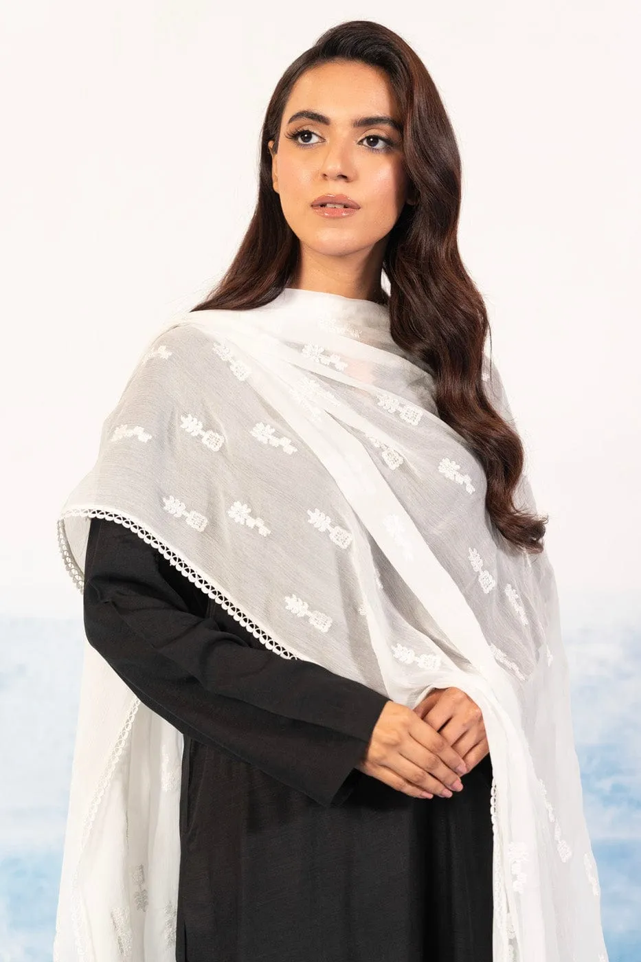 1 Pc Embroidered Chiffon Dupatta