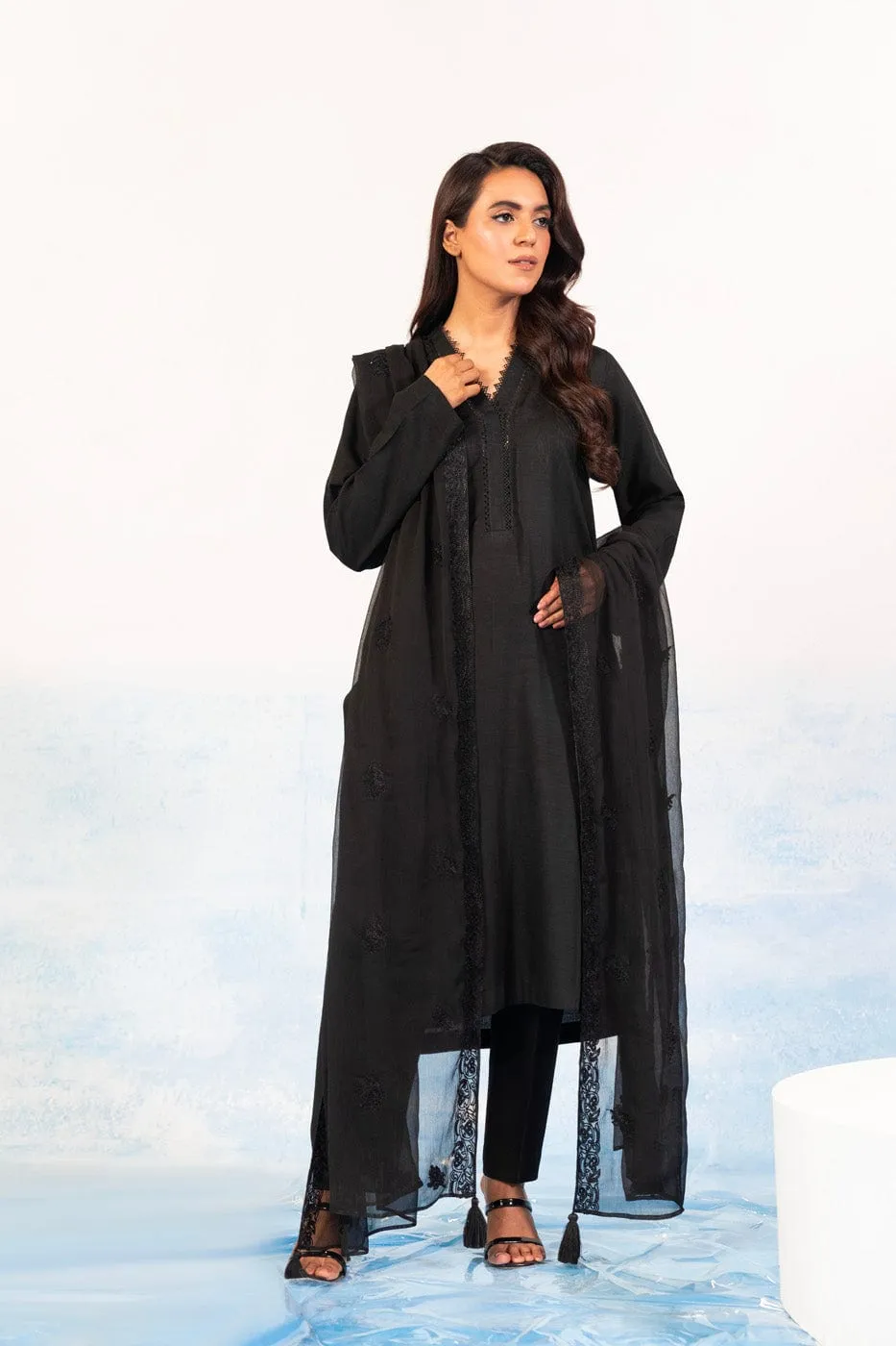 1 Pc Embroidered Chiffon Dupatta