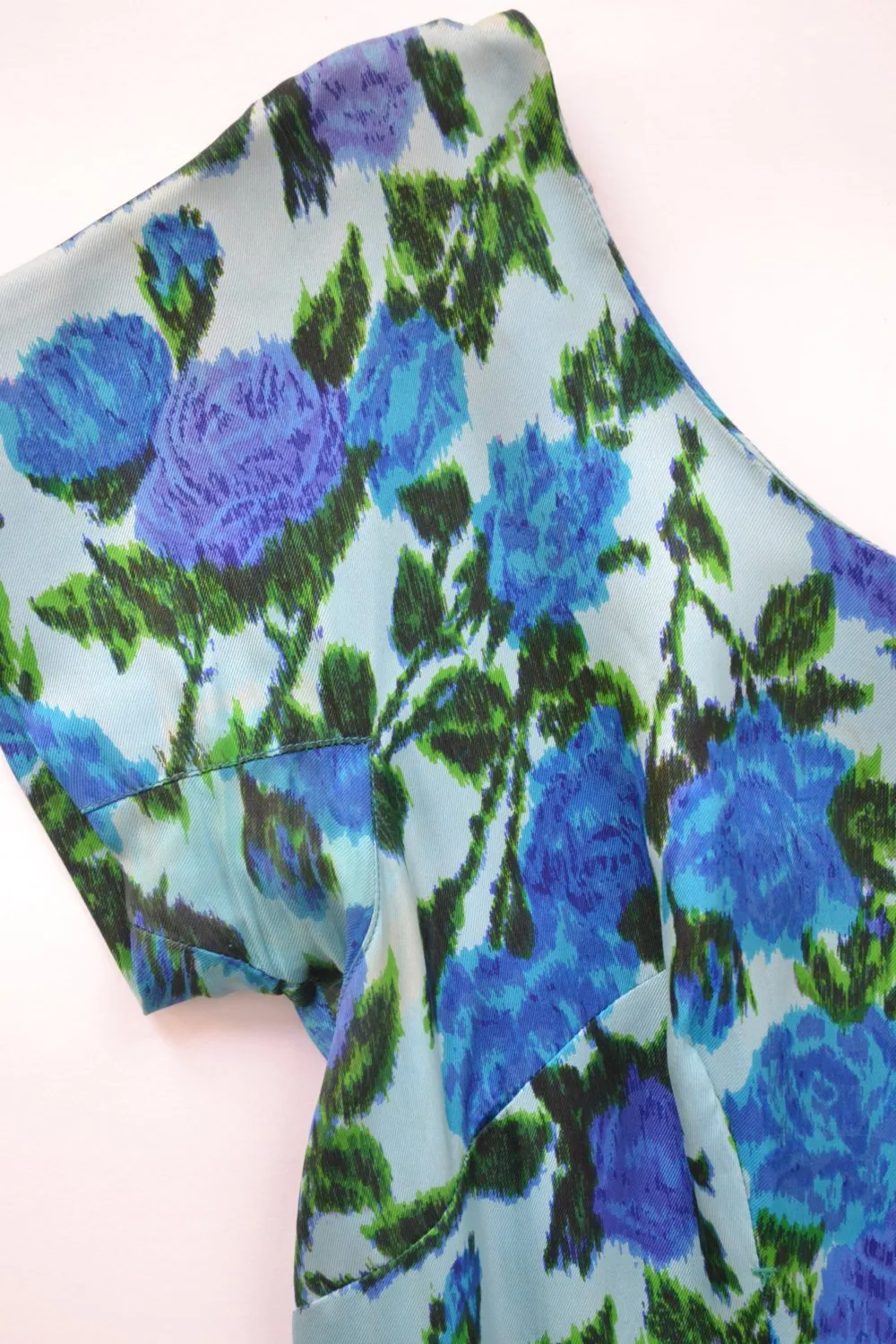 1950s Blue Rose Watercolor Dress