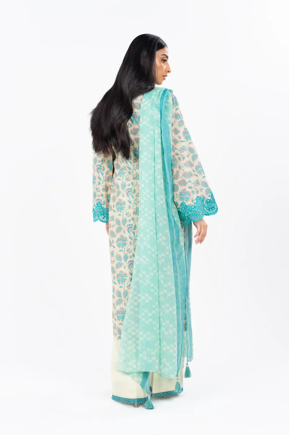 3 Pc Printed Embroidered Cambric Suit With Printed Poly Chiffon Dupatta