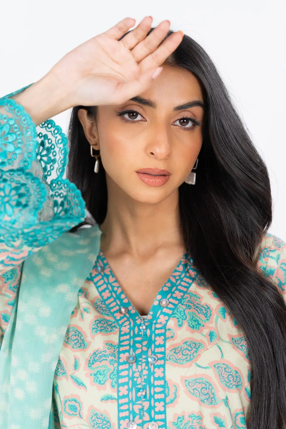 3 Pc Printed Embroidered Cambric Suit With Printed Poly Chiffon Dupatta