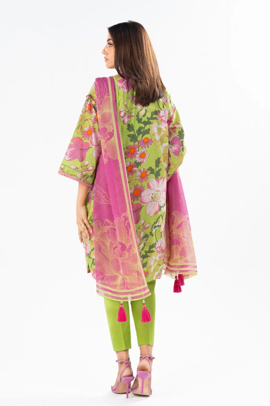 3 Pc Printed Lawn Suit With Printed Poly Chiffon Dupatta
