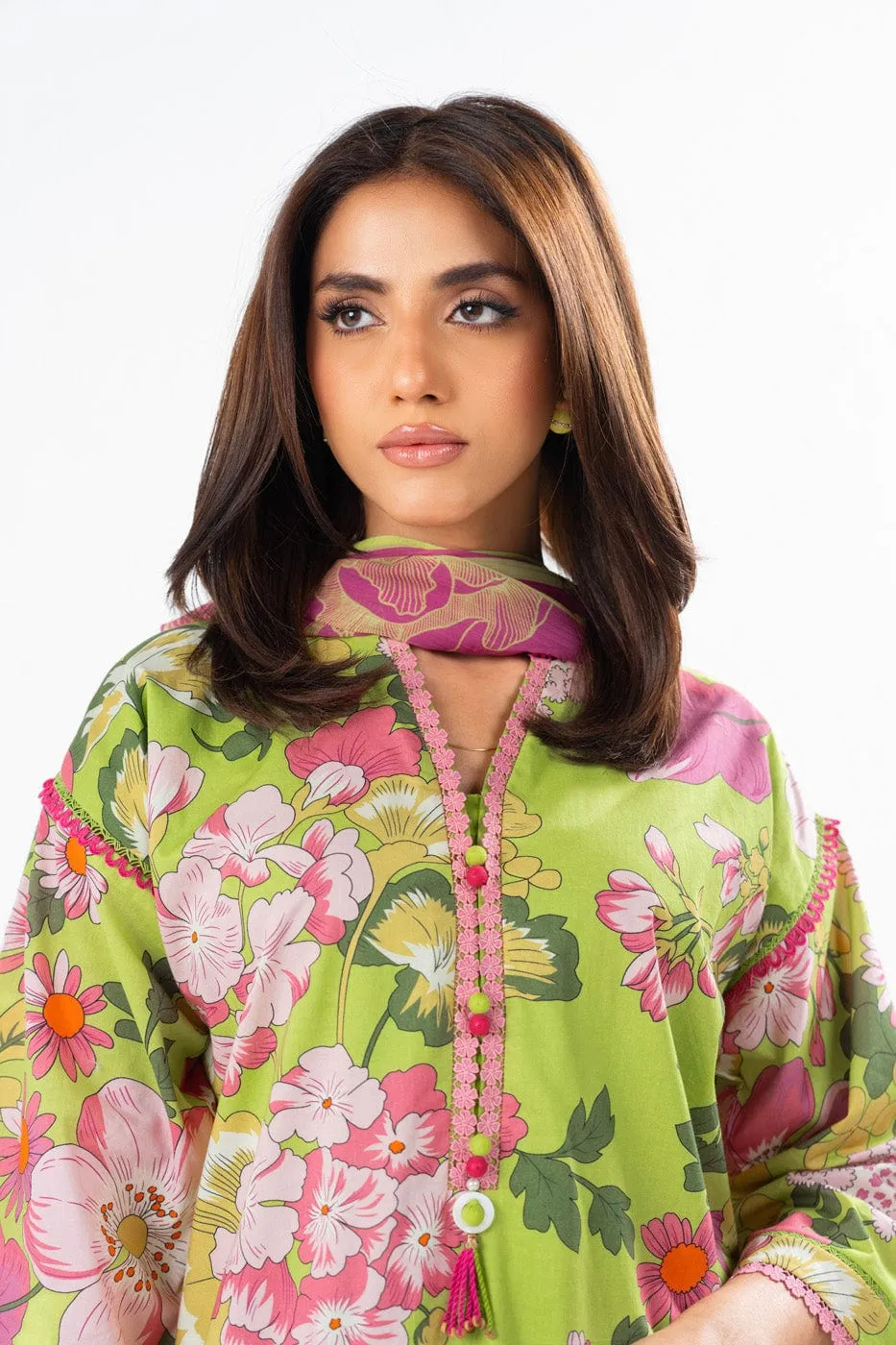 3 Pc Printed Lawn Suit With Printed Poly Chiffon Dupatta