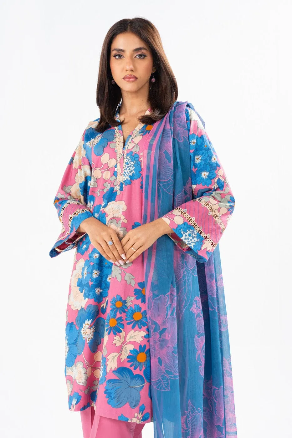 3 Pc Printed Lawn Suit With Printed Poly Chiffon Dupatta