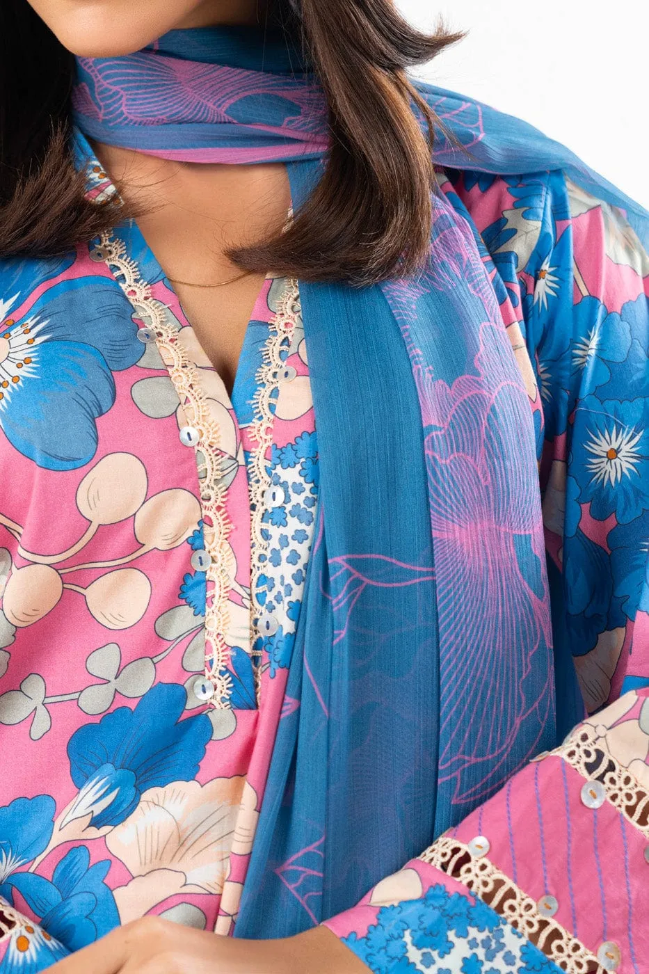 3 Pc Printed Lawn Suit With Printed Poly Chiffon Dupatta