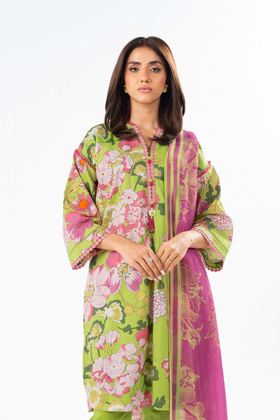 3 Pc Printed Lawn Suit With Printed Poly Chiffon Dupatta