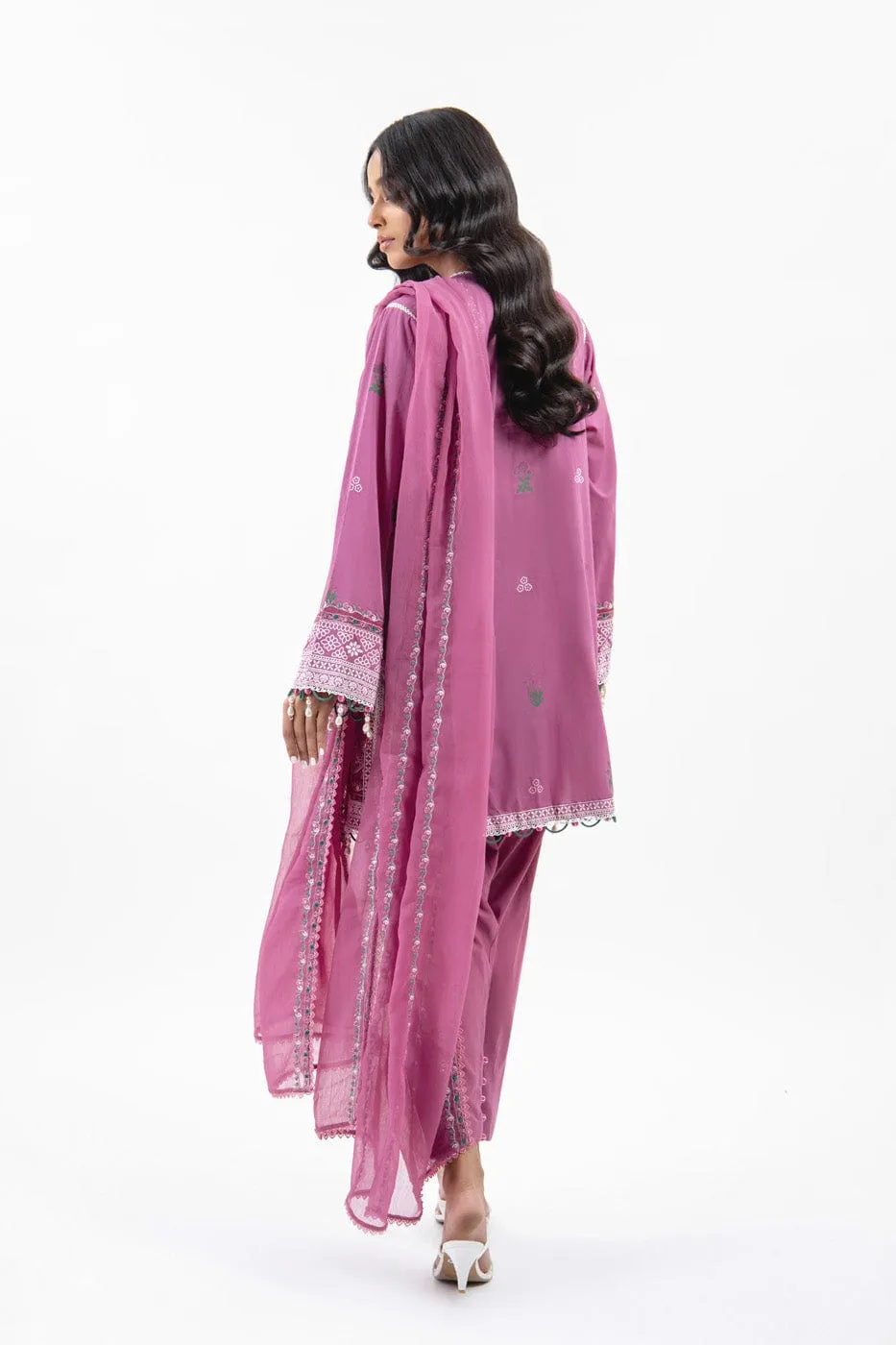 3 Pc Printed Light Cambric Shirt With Dyed Embroidered Chiffon Dupatta