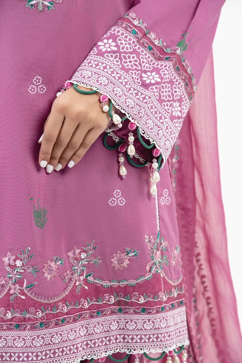 3 Pc Printed Light Cambric Shirt With Dyed Embroidered Chiffon Dupatta