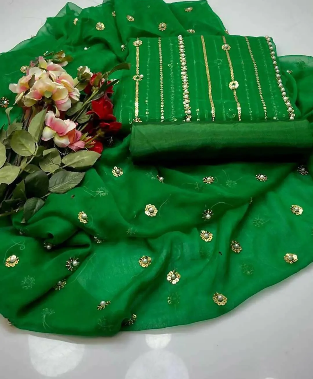 3 PC Unstitched Chiffon Shirt & Dupatta With Kathaan Trouser