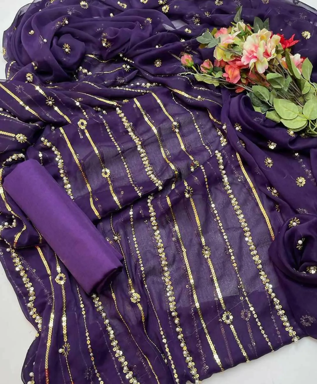 3 PC Unstitched Chiffon Shirt & Dupatta With Kathaan Trouser