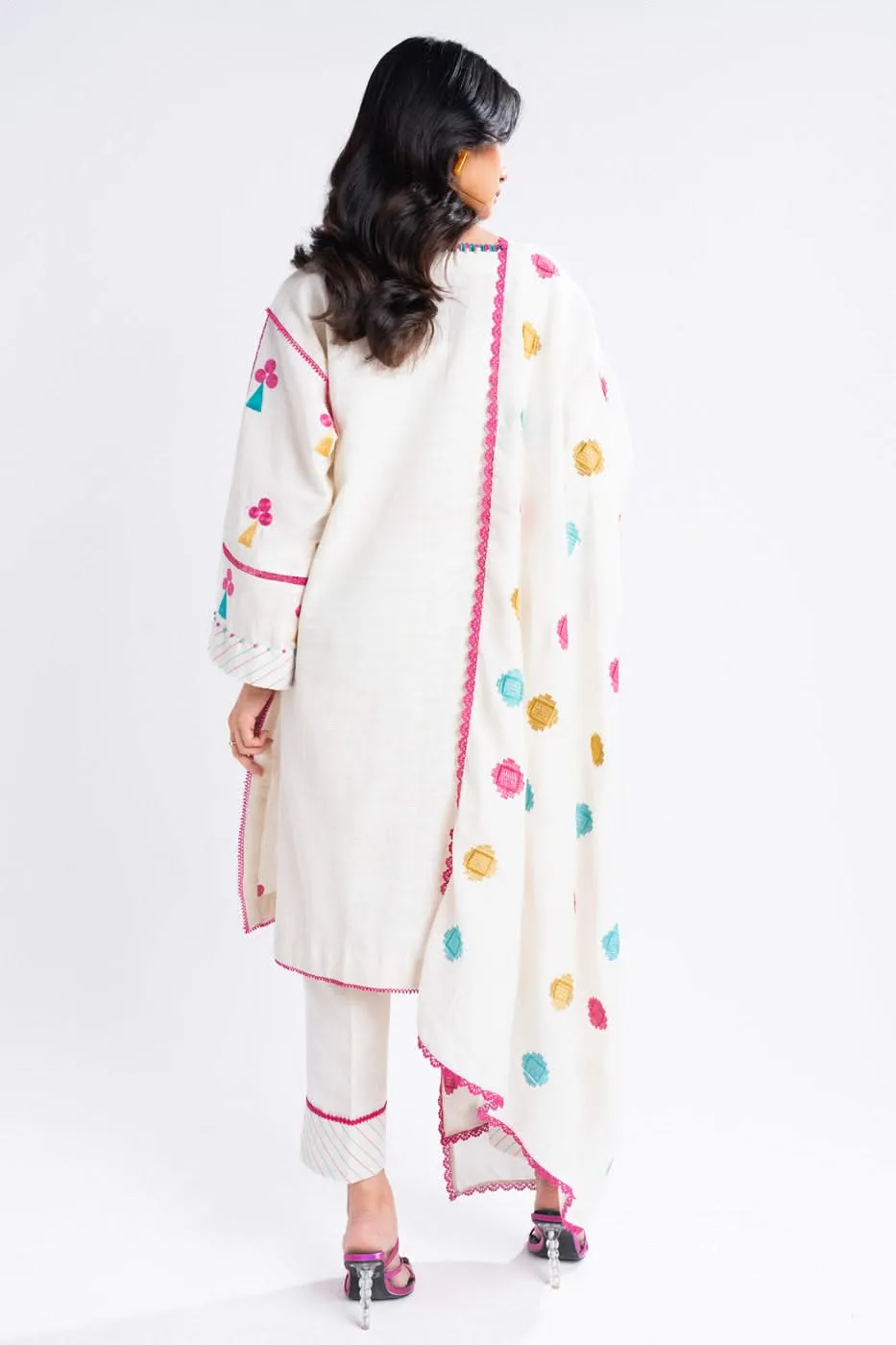 3 Piece Embroidered Khaddar Suit With Shawl