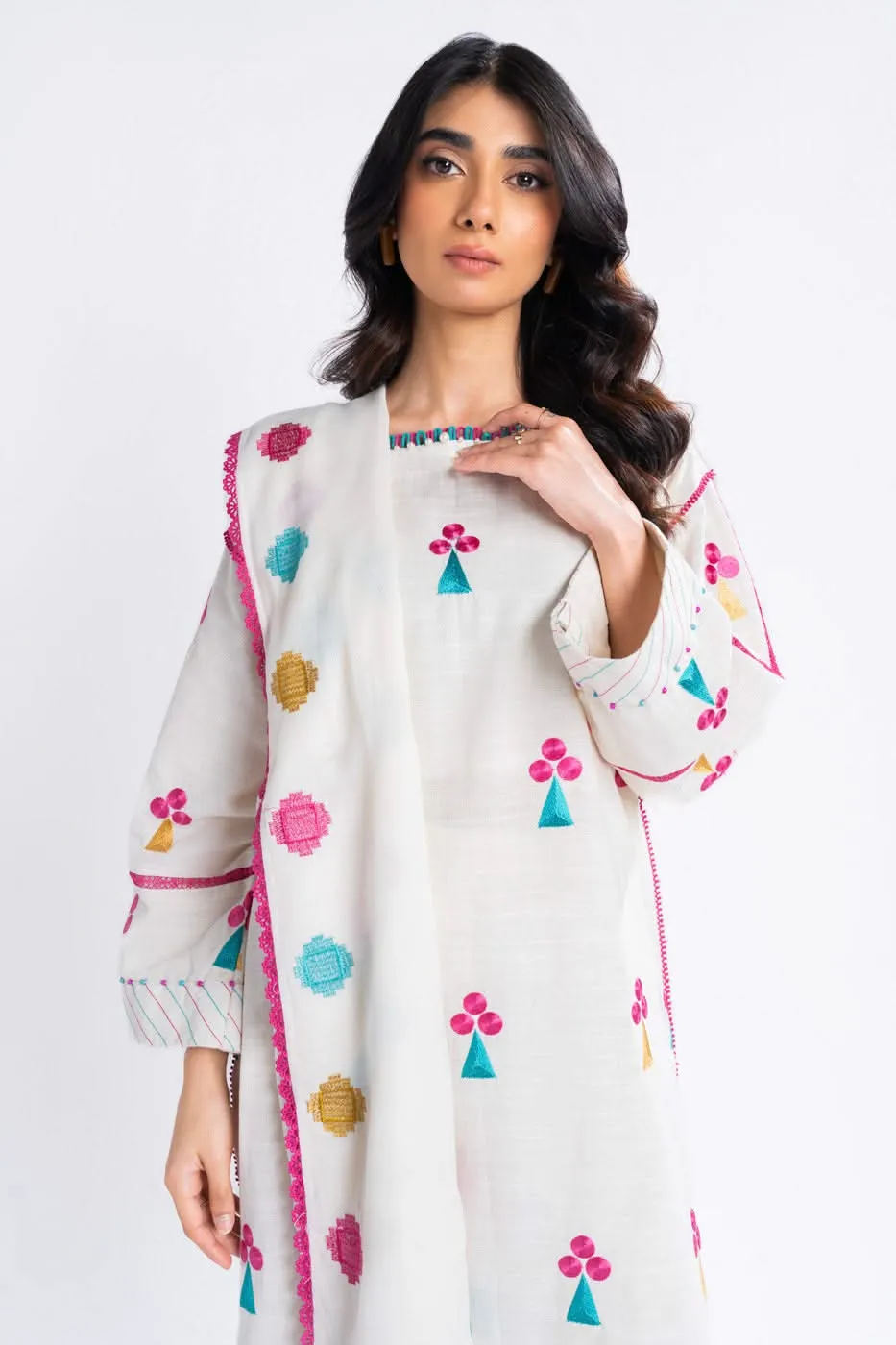3 Piece Embroidered Khaddar Suit With Shawl