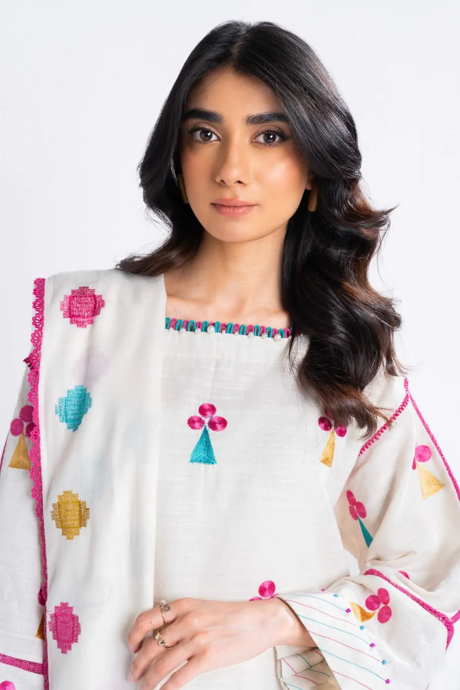 3 Piece Embroidered Khaddar Suit With Shawl