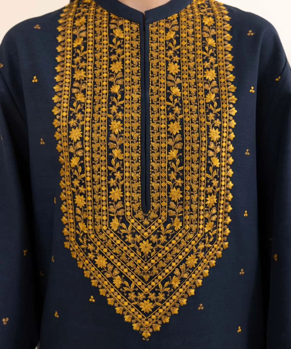 3-Piece Embroidered Khaddar Suit with Detailed Embellishments