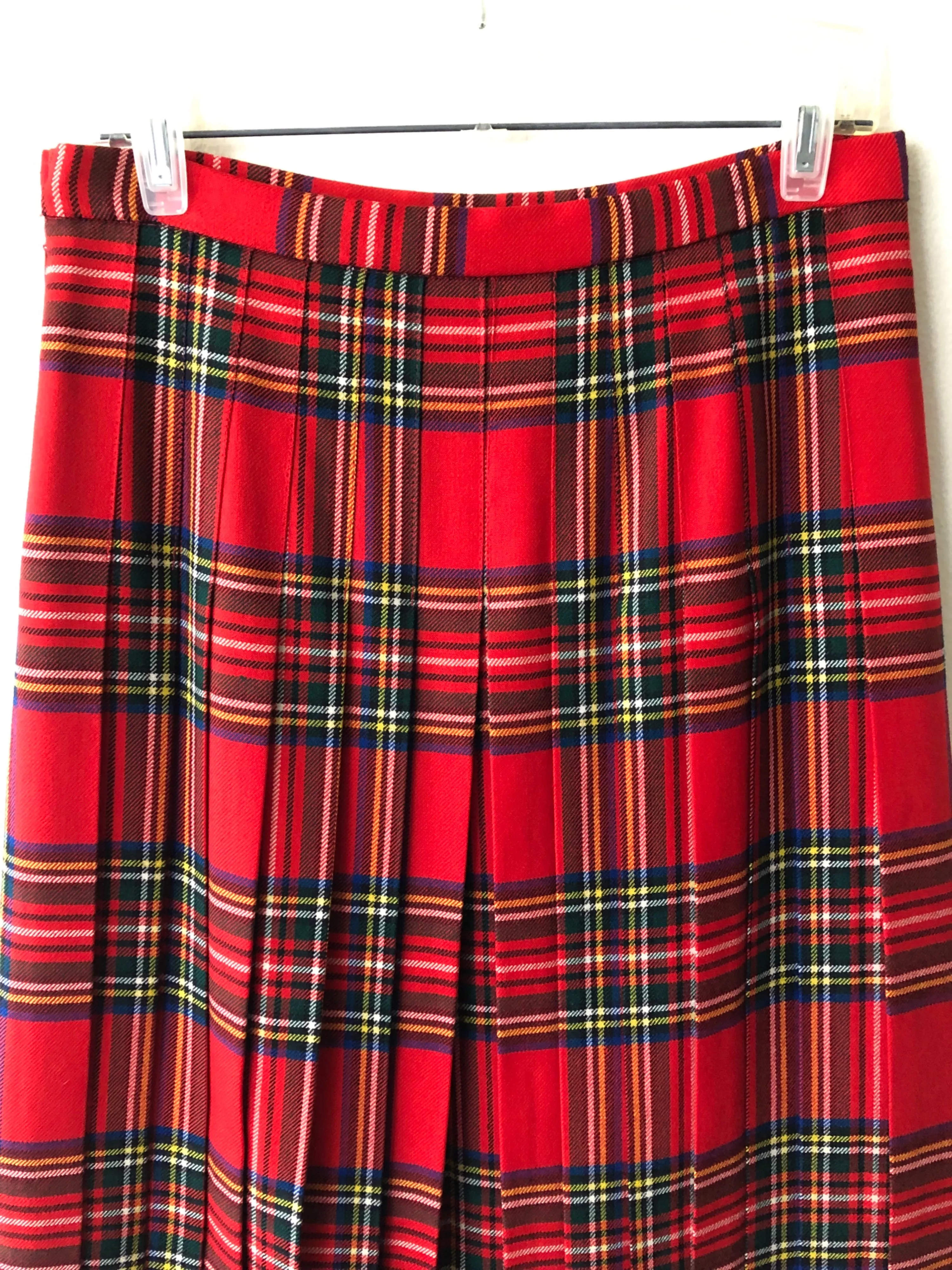 '80’s Wool Pleated Red Tartan Maxi Skirt Dark Academia by Glenscot For Nordstrom