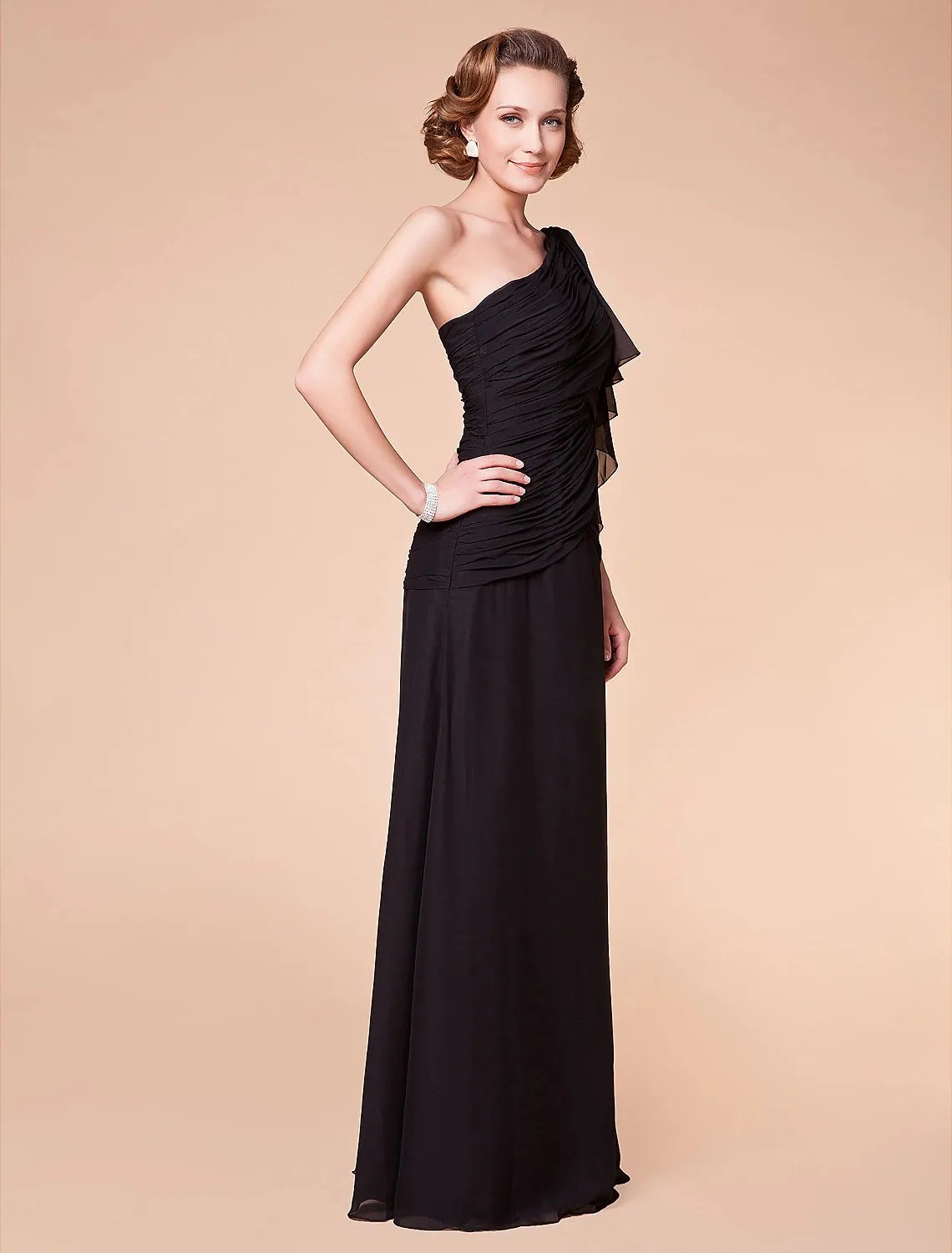 A-Line Mother of the Bride Dress Floral One Shoulder Floor Length Chiffon Sleeveless with Criss Cross Side Draping Flower