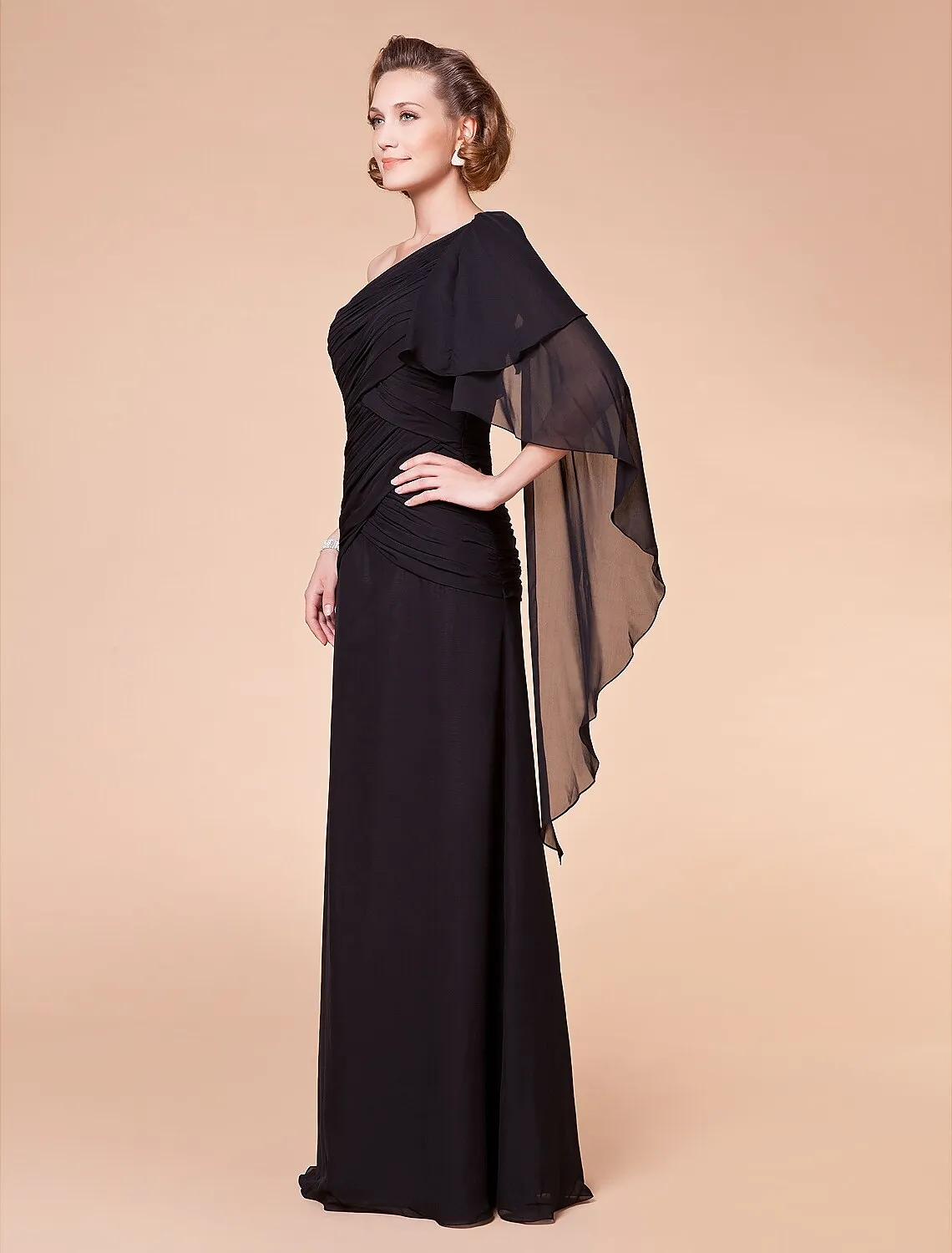 A-Line Mother of the Bride Dress Floral One Shoulder Floor Length Chiffon Sleeveless with Criss Cross Side Draping Flower