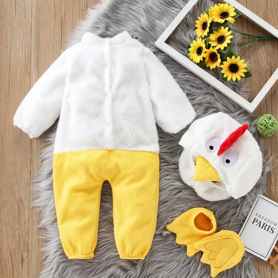 Adorable Cosplay Baby Chick Boys Girls Infant Fleece Jumpsuit Kid Costume