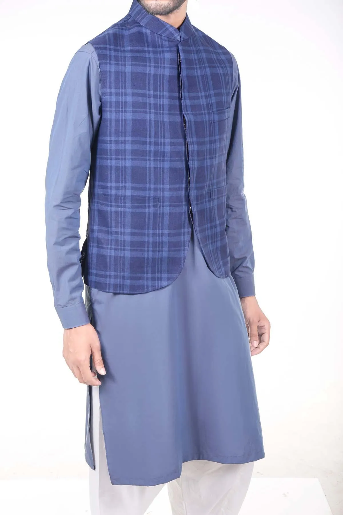 Afroz Waistcoat Navy Check