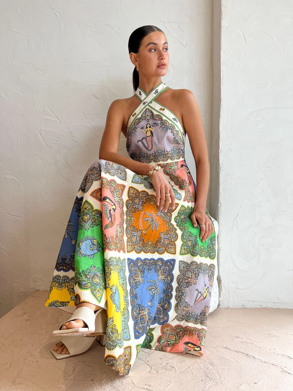 Alemais Trippy Troppo Halter Midi Dress in Multi