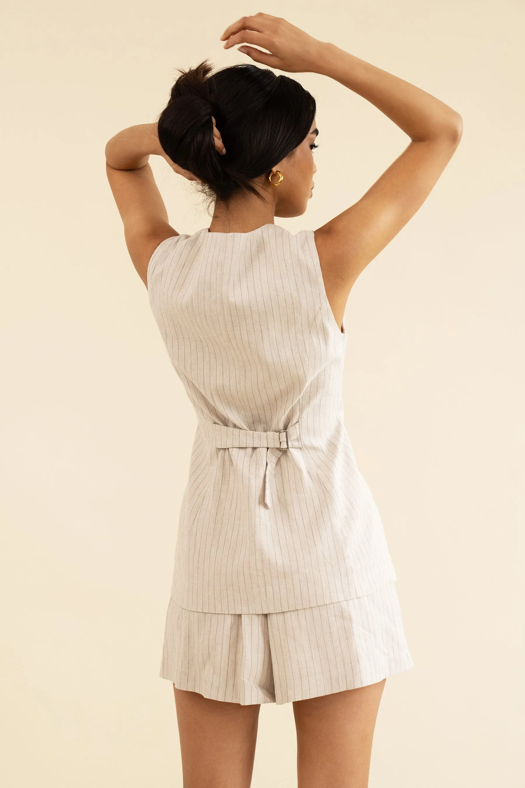 AVA WAISTCOAT - OAT PINSTRIPE