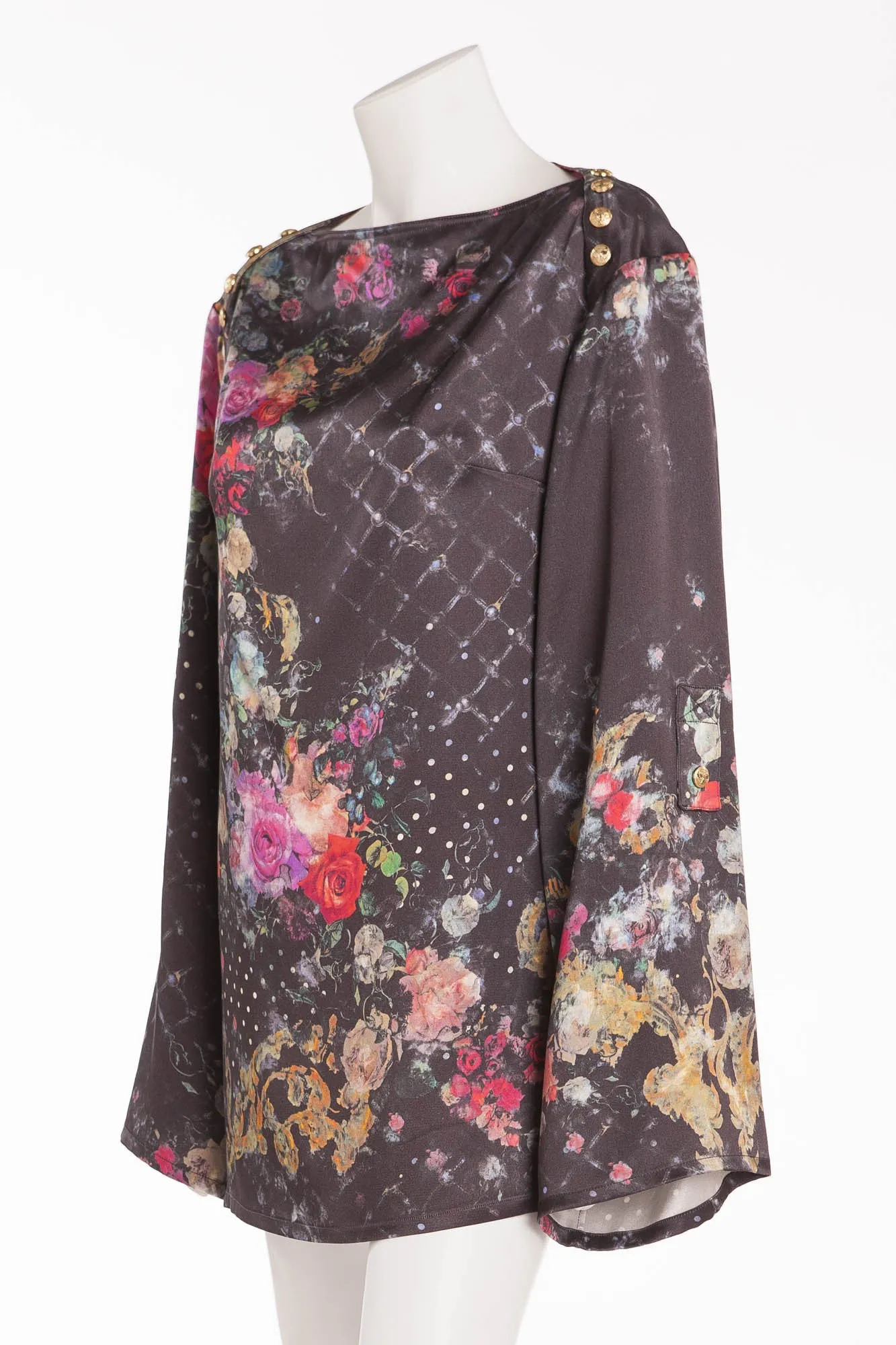 Balmain - Floral Long Sleeve Top/Mini Dress with Gold Buttons - FR 40