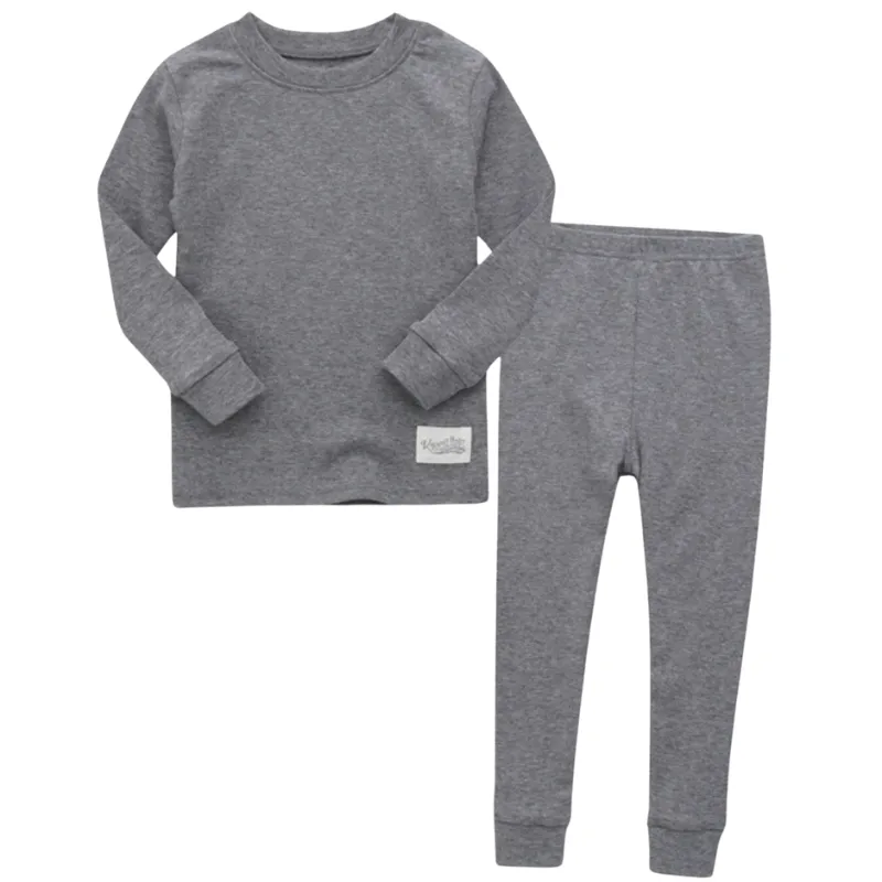 Basic Kids Modal-Mix Pajamas in Heathered Grey