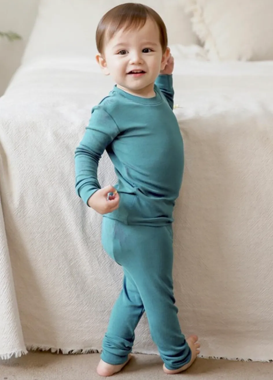 Basic Kids Modal Pajamas in Blue-Green (4/5 and 6/7)