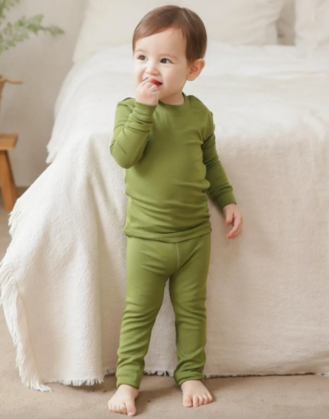 Basic Kids Modal Pajamas in Olive