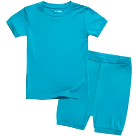 Basic Kids Modal Short-Sleeve Pajamas in Aqua Blue