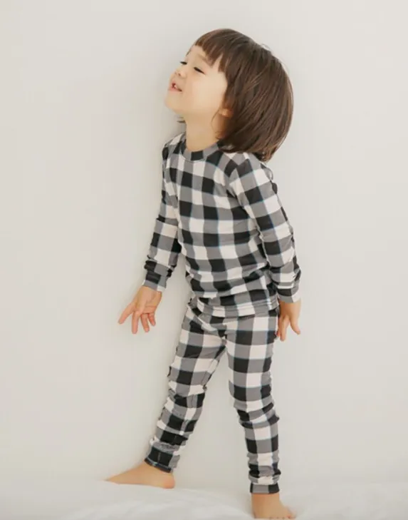 Basic Kids Window Check Pajamas in Black/White