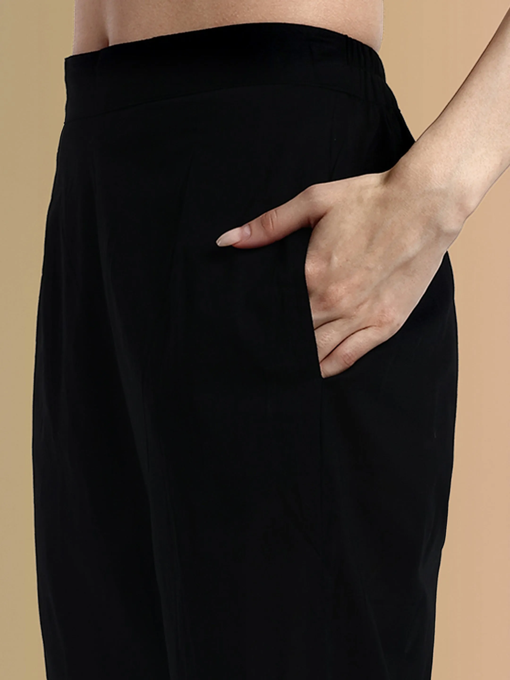Black Cotton Chanderi Graduated Angrakha Style - Set of 3