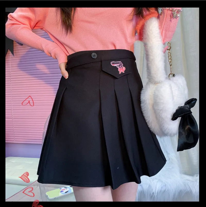 Stylish Black Pleated Skirt with Elegant Embroidery Detail - Product Code PL52273