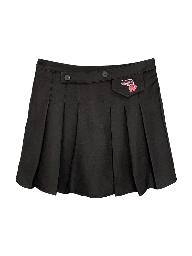 Stylish Black Pleated Skirt with Elegant Embroidery Detail - Product Code PL52273