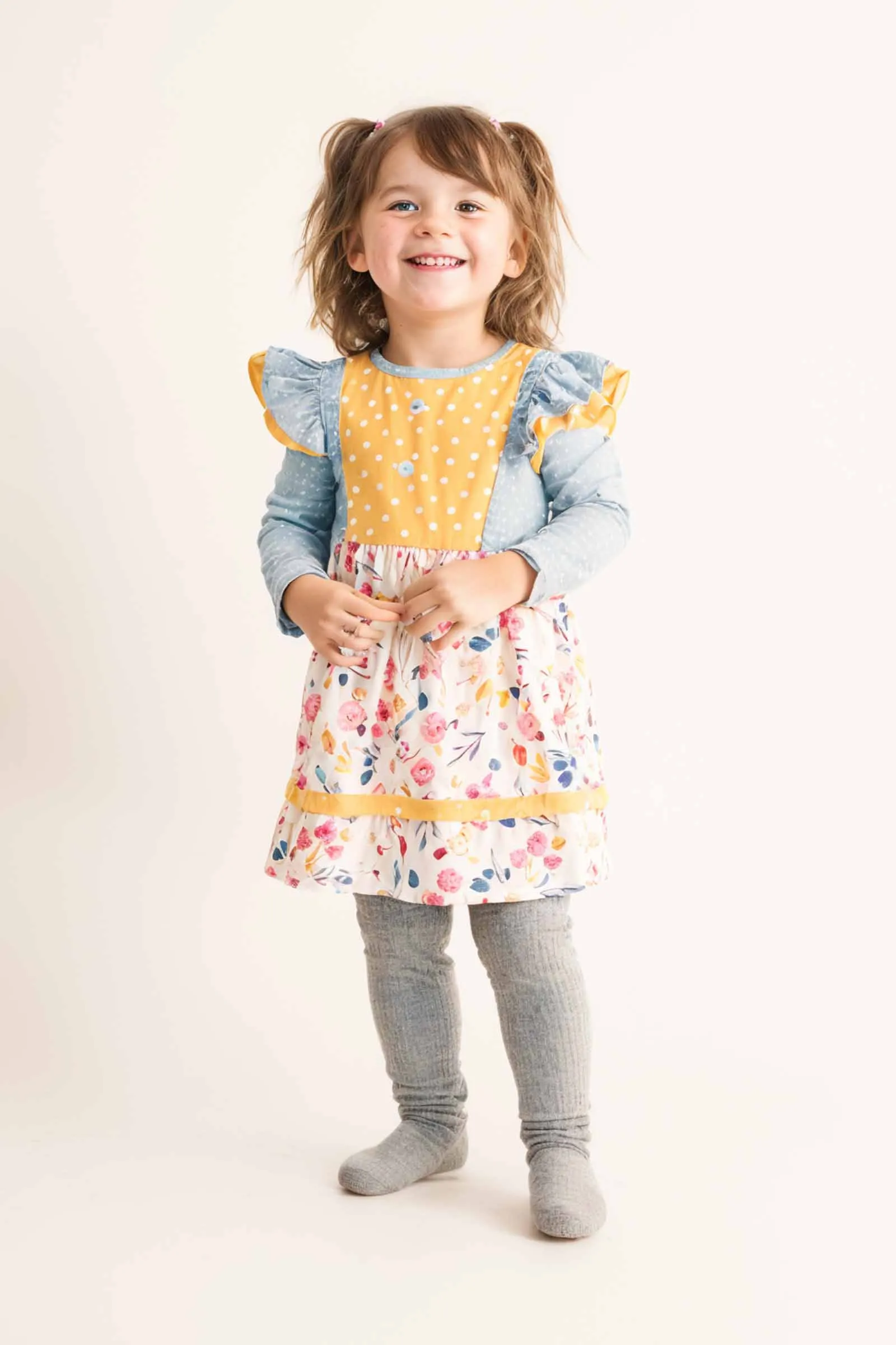 Blue floral print ruffle girl dress