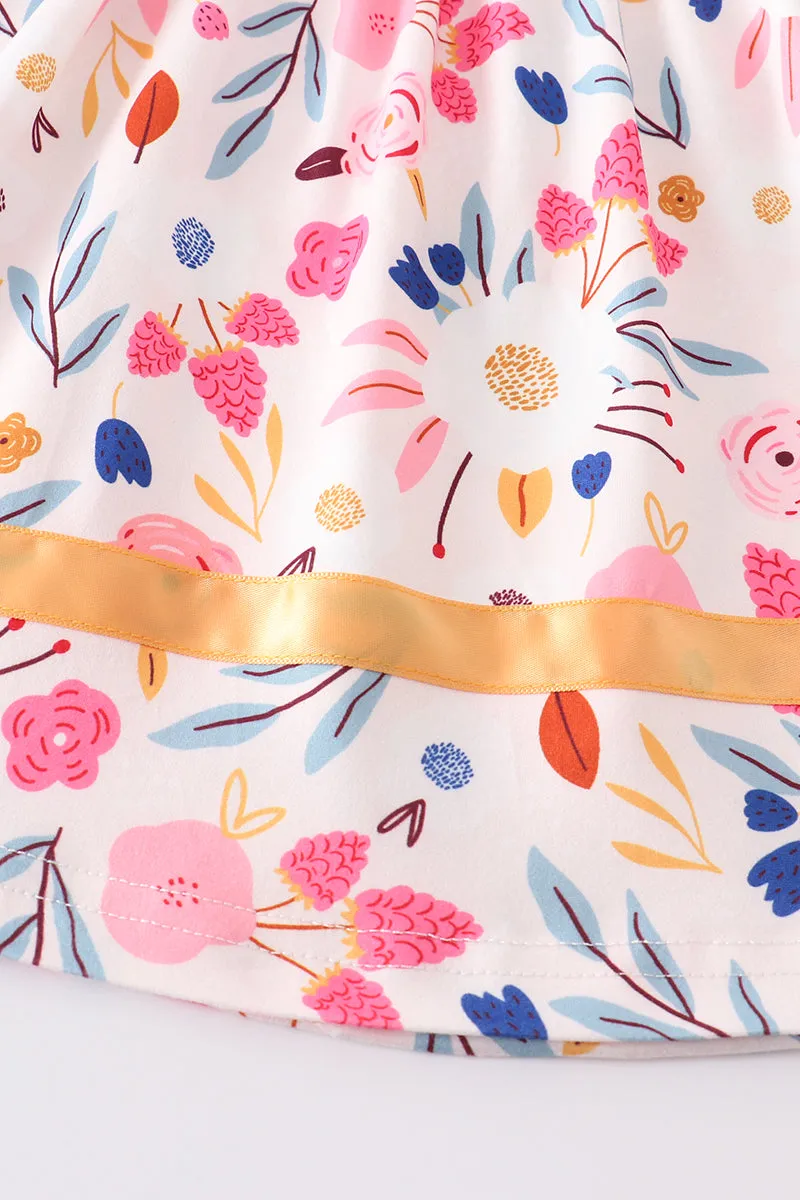 Blue floral print ruffle girl dress
