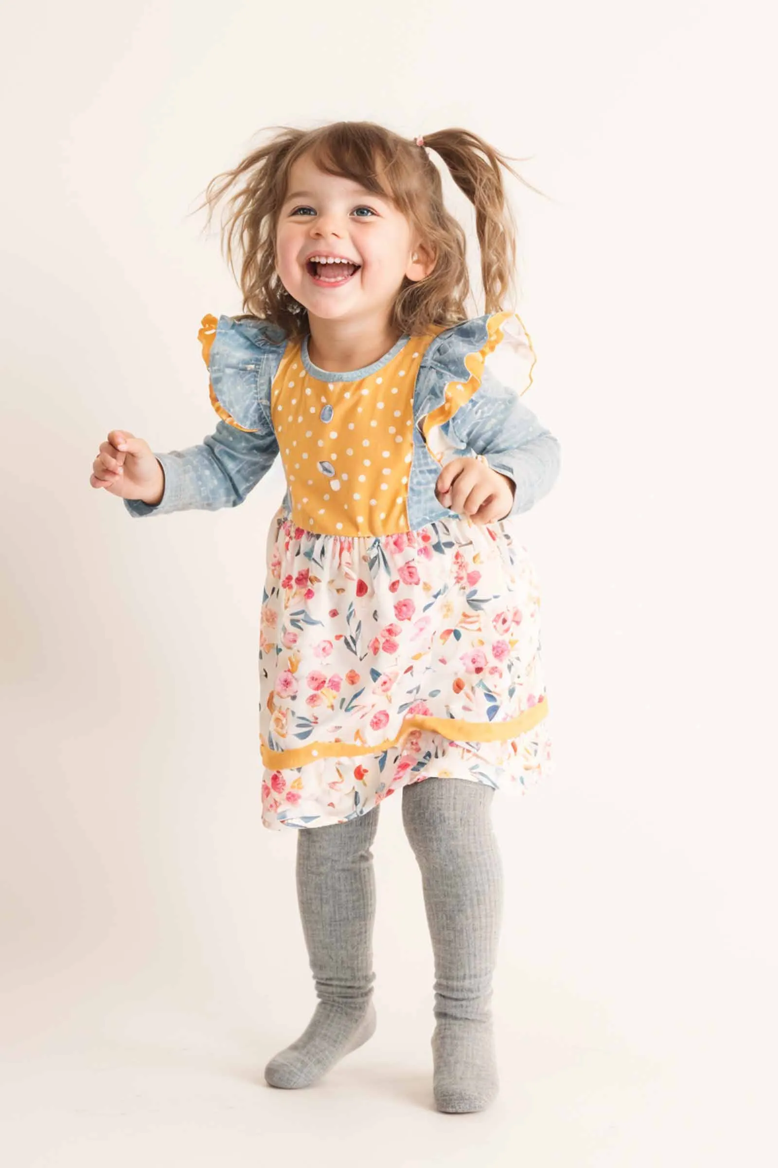 Blue floral print ruffle girl dress