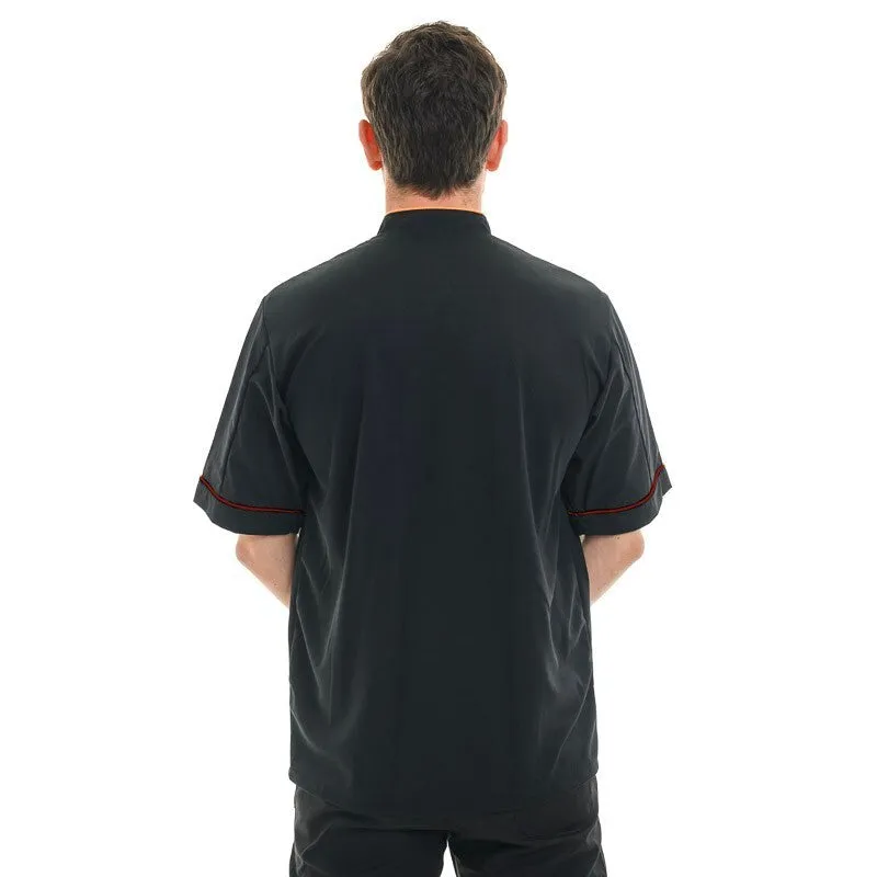 Manelli Breathable Chef Coat with Burgundy Piping - Short Sleeve or Long Sleeve Option Available