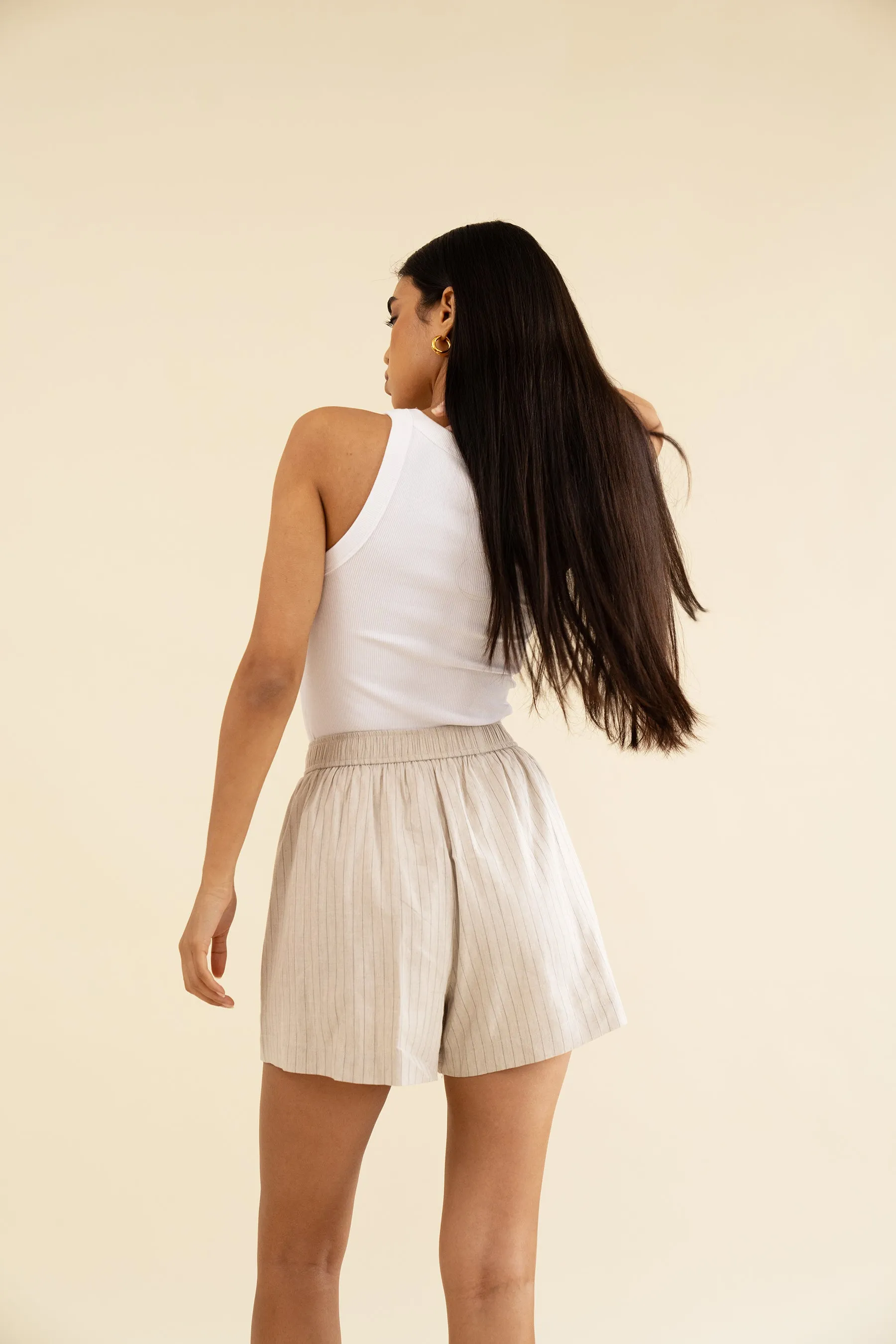 CAMILLA SHORT - OAT PINSTRIPE