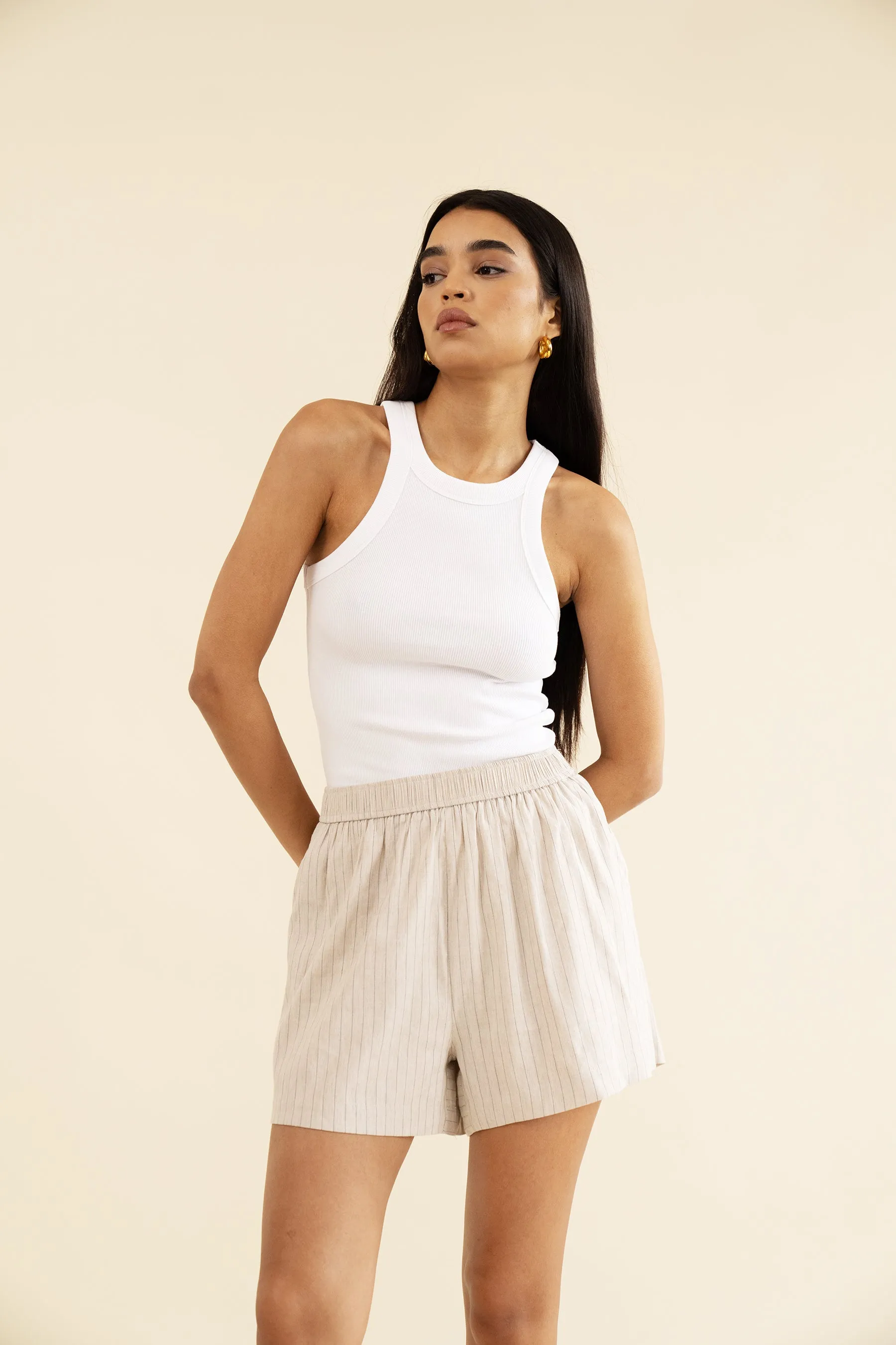 CAMILLA SHORT - OAT PINSTRIPE