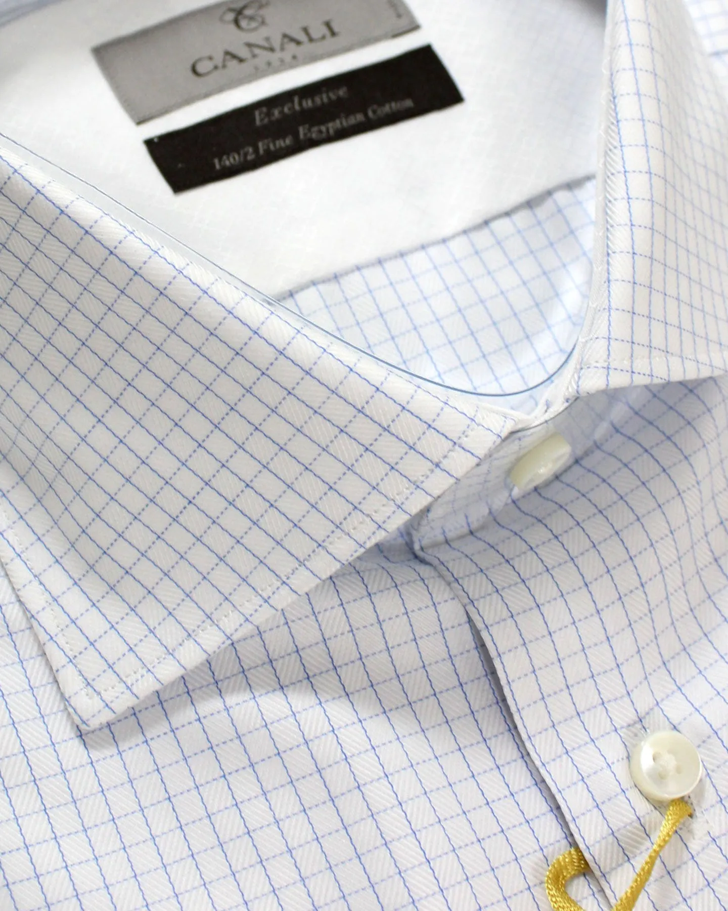 Canali Dress Shirt White Blue Graph Check Exclusive Collection - Modern Fit 39 - 15 1/2