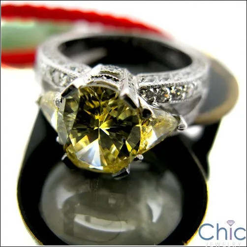 Canary 3 Carat Oval With  Trillion Cubic Zirconia Anniversary 14K White Gold Ring
